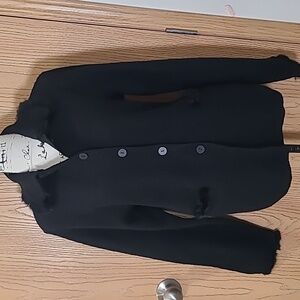 Willi Smith wool angora rabbit fur trim collared button up sweater cardigan
